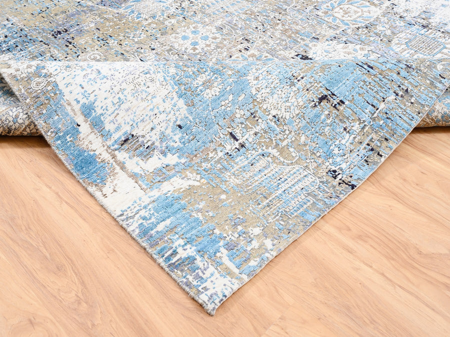 8'10" x 12'0" | Grey Erased Persian Tabriz | Wool and Silk | 21704