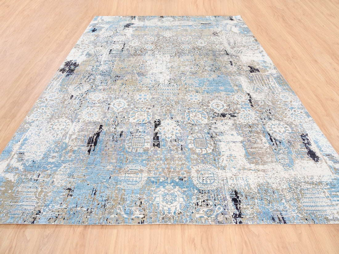8'10" x 12'0" | Grey Erased Persian Tabriz | Wool and Silk | 21704