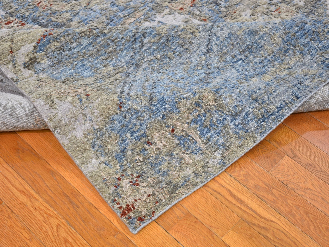 8'0" x 10'2" | Silver Blue Abstract | Wool and Silk | 21695