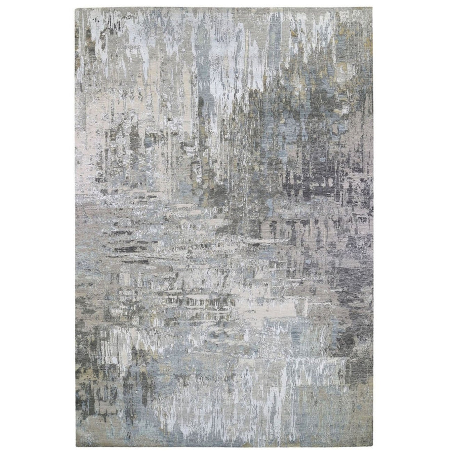 8'0" x 10'4" | Grey Abstract Rug | Wool and Silk | 21693