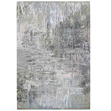 10'1" x 14'9" | Grey Abstract Rug | Wool and Silk | 21688