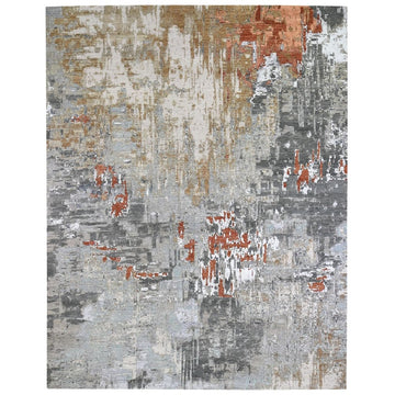8'0" x 10'3" | Grey Abstract Rug | Wool and Silk | 21697