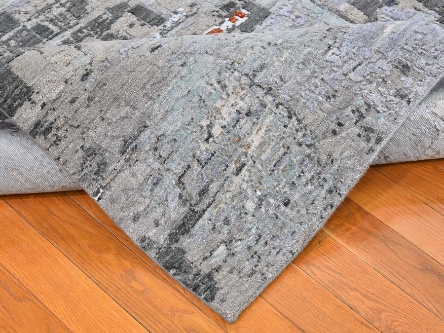8'0" x 10'3" | Grey Abstract Rug | Wool and Silk | 21697