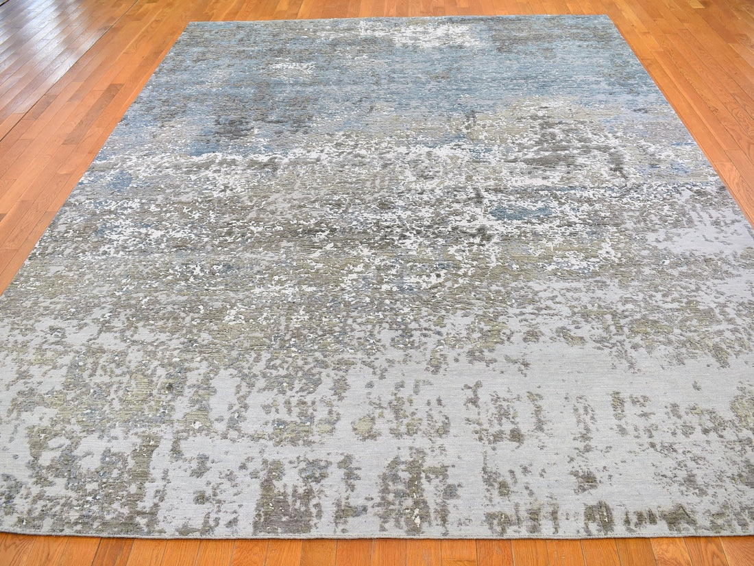9'0" x 12'3" | Grey Abstract | Wool and Silk | 21698