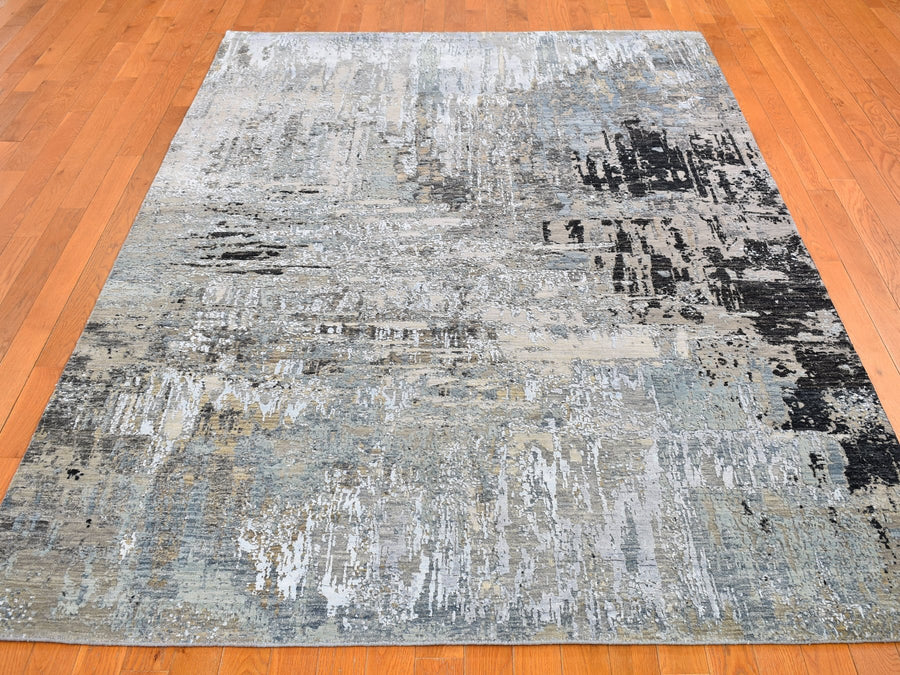 6'0" x 9'1" | Grey abstract | Wool and Silk | 21681