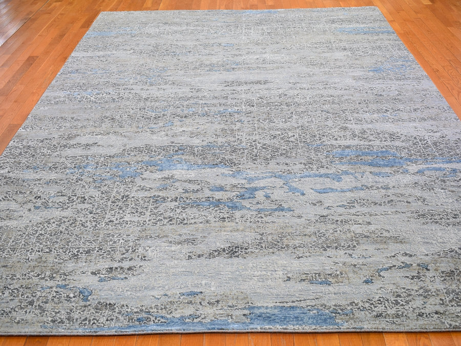 9'0" x 12'4" | Grey Abstract Broken Pattern | Wool and Silk | 21703