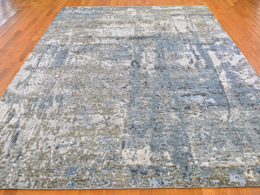 8'10" x 12'7" | Blue Abstract | Wool and Silk | 21699