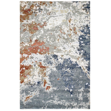 5'10" x 9'0" | Silver Blue Abstract Rug | Wool and Silk | 21680