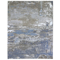 8'0" x 10'1" | Silver Blue Abstract | Wool and Silk | 21686