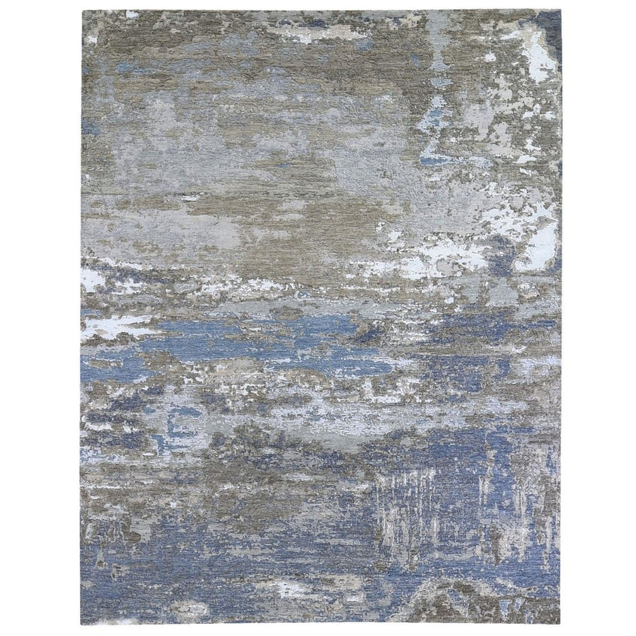 8'0" x 10'1" | Silver Blue Abstract | Wool and Silk | 21686