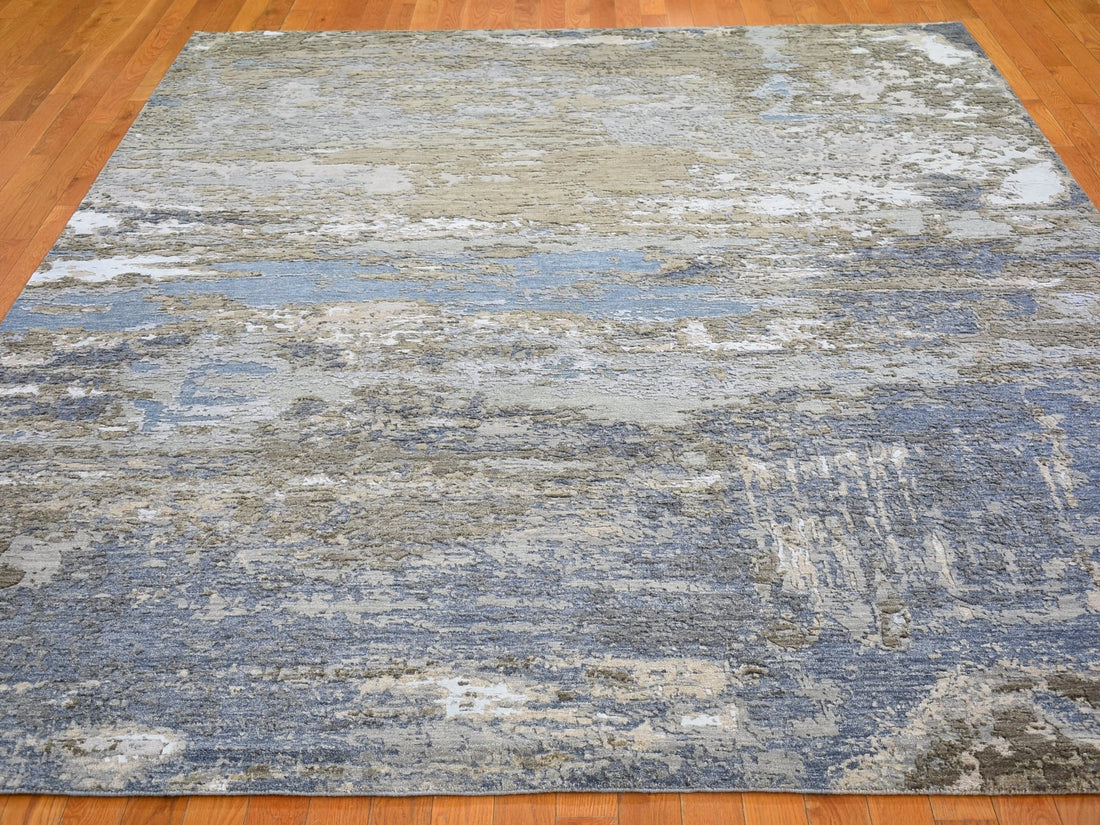 8'0" x 10'1" | Silver Blue Abstract | Wool and Silk | 21686