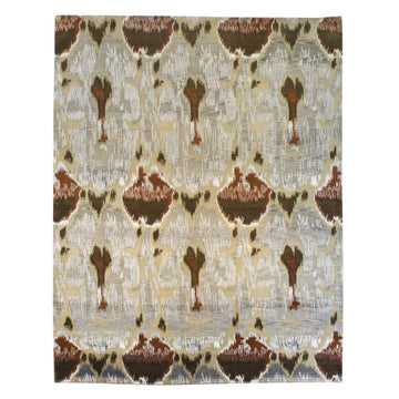 9'1"x11'11" | Beige Ikat | Wool and Silk | 8928