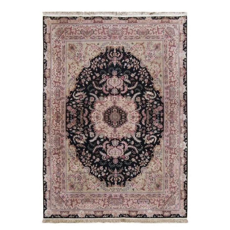 8'4"x11'9" | Rose & Black Tabriz | Wool & Silk | 8943