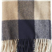 Eco-Wise Fringed Wool Throw | Navy Camel