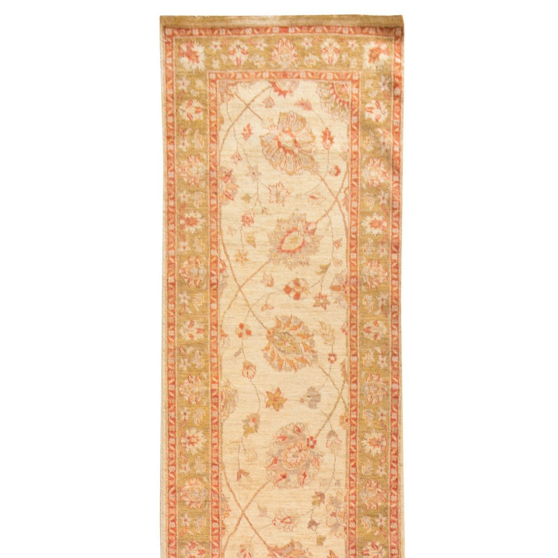 Ivory and Olive Wool Rug 3' x 12' - Artisan's Bench