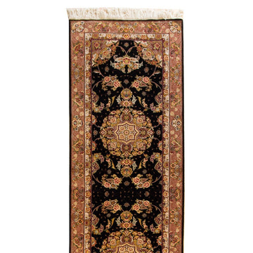 Black and Taupe Wool and Silk Rug 3' x 8' - Artisan's Bench