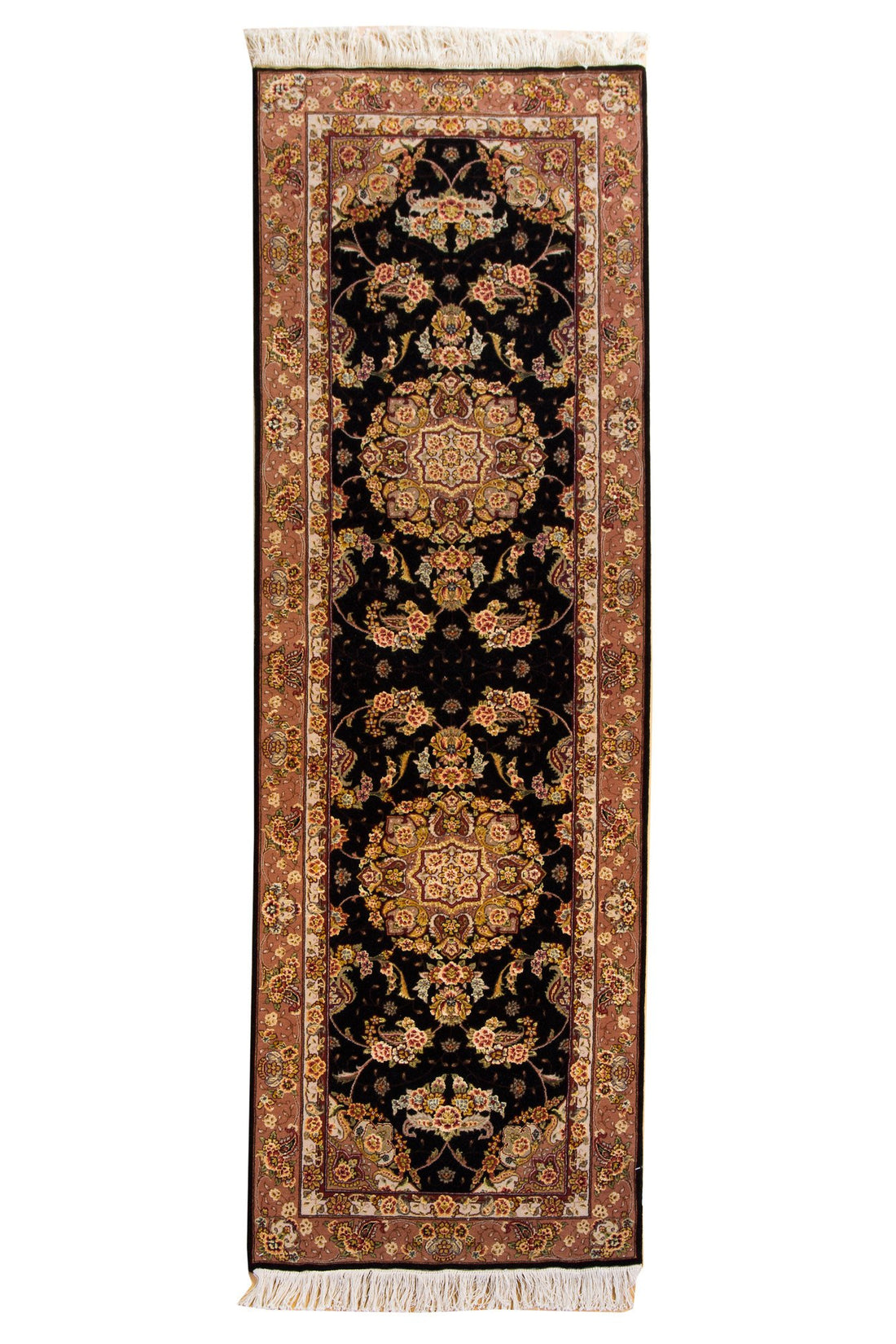 2'7"x8'3" | Taupe & Black Tabriz Runner | Wool & Silk | 9959