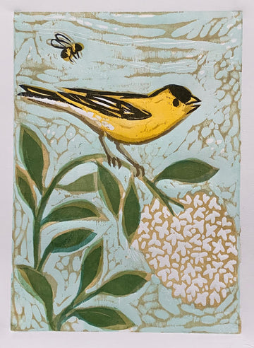 Goldfinch Bloom 1 16x20 | Woodblock Print