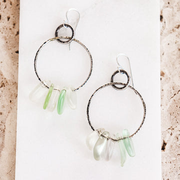 Green Beach Glass Hoop Earrings
