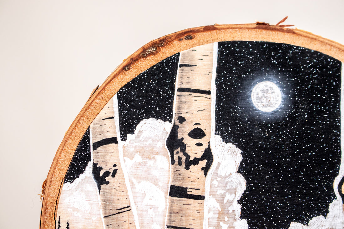 Airstream Under Moon | Drawing on Wood