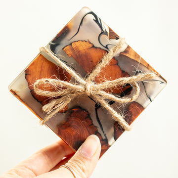 Cedar & Resin Coasters | Set of 4