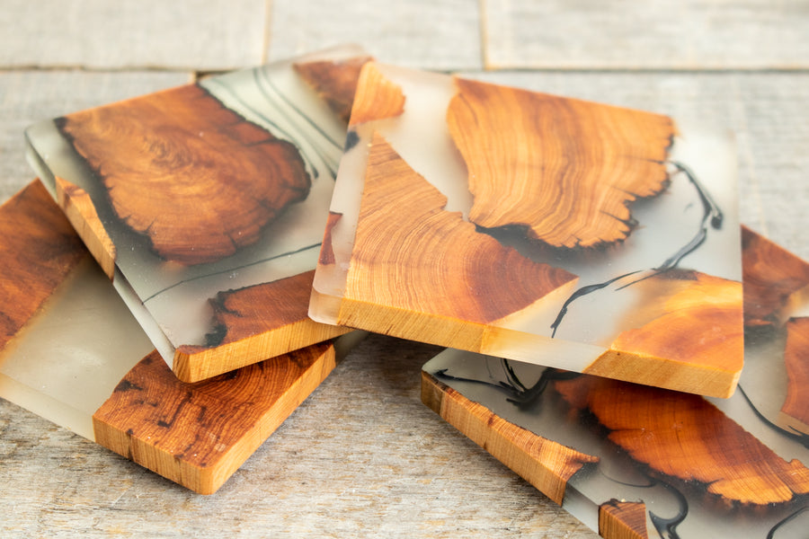 Cedar & Resin Coasters | Set of 4