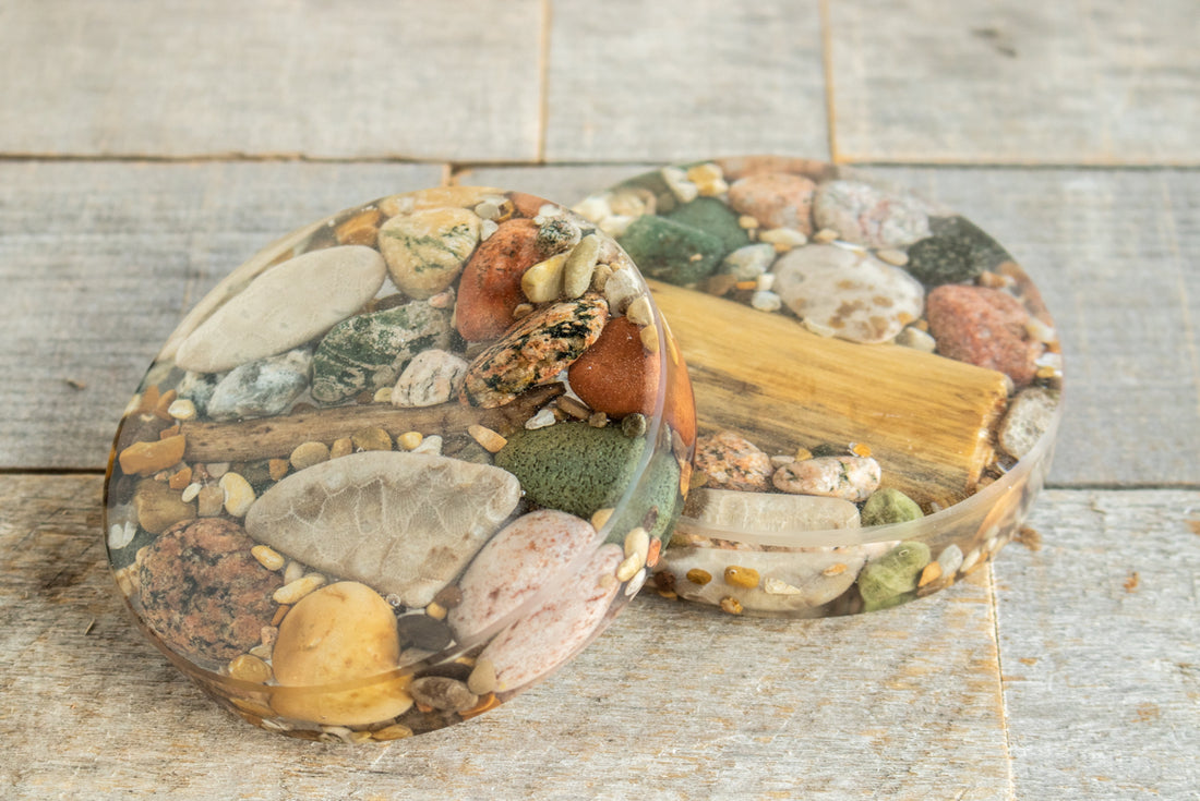 Michigan Stones in Resin Coaster