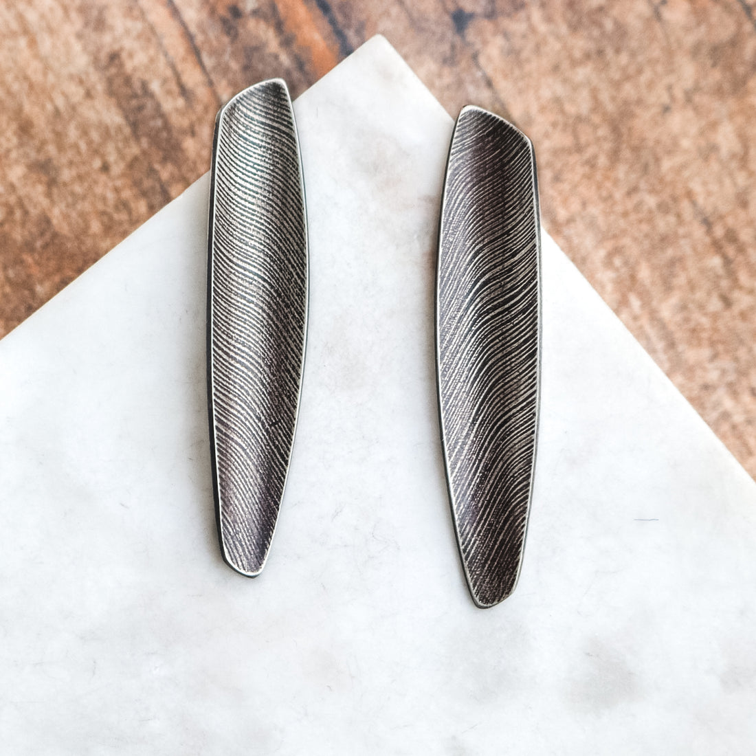 Large Organic Carved Oxidized Studs