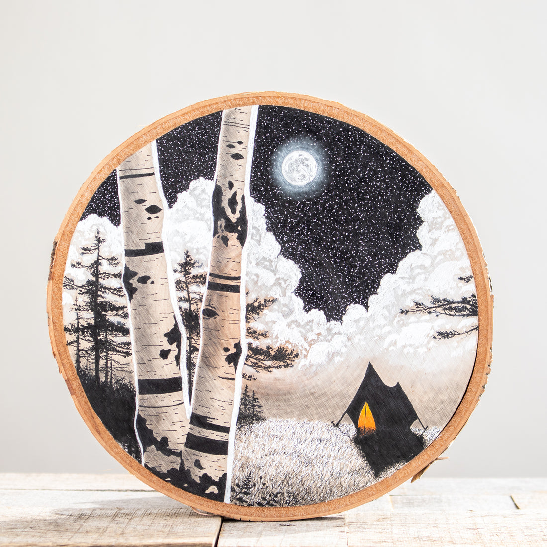 Campsite | Drawing on Wood