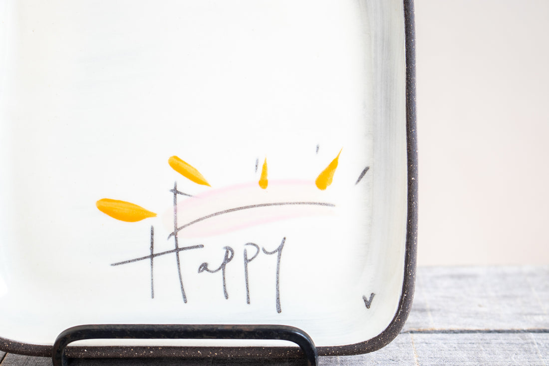 Small Square Plate | Happy