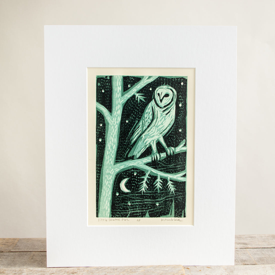 Little Winter Owl 11x14 | Woodblock Print