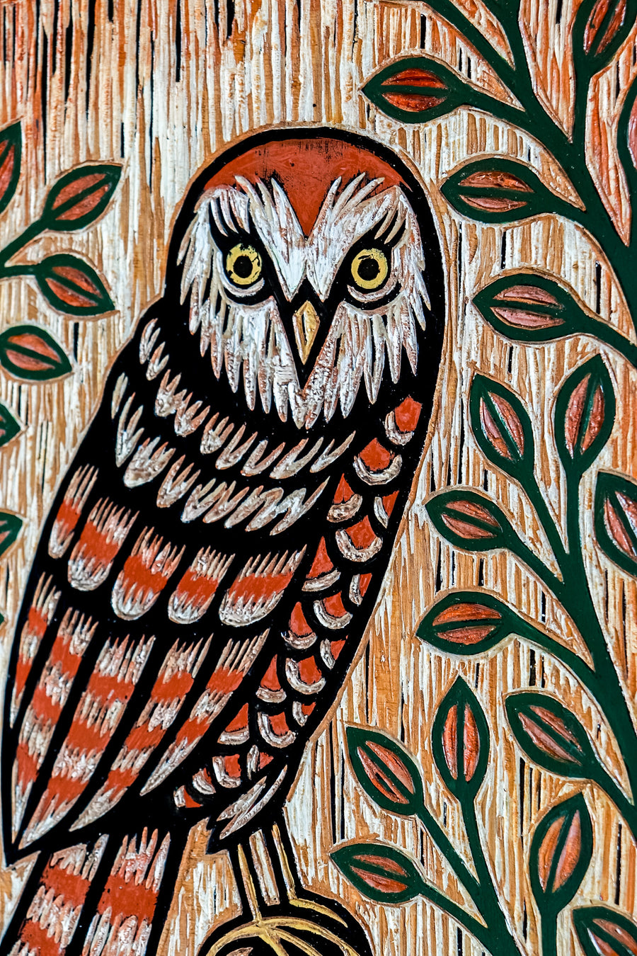 Owl 13x19 | Painted Wood Carving