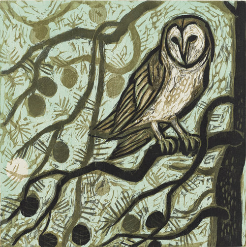 Owl Wax Moon 24x24 | Woodblock Print