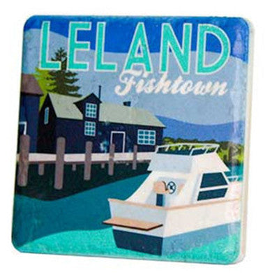 Leeland Fishtown Travel Poster Coaster - Artisan's Bench