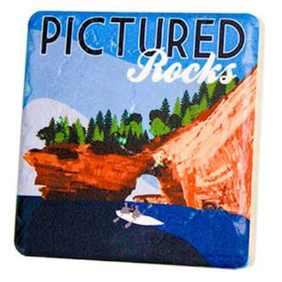 Pictured Rocks Travel Poster Coaster - Artisan's Bench