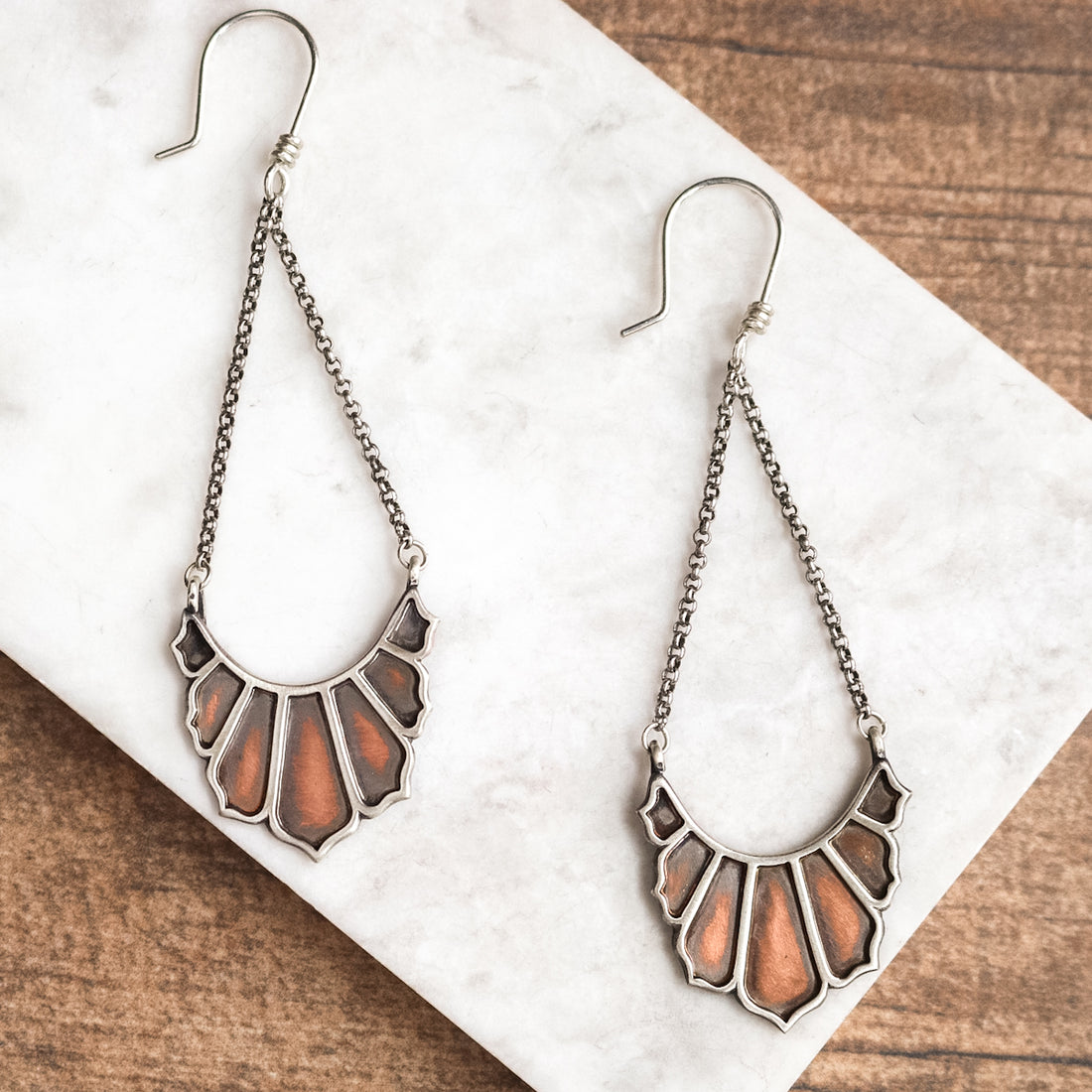 Bee Copper Petal Chain Earrings