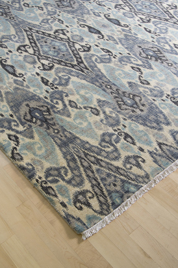 Grey & Blue Ikat 9x12 (8935) - Artisan's Bench