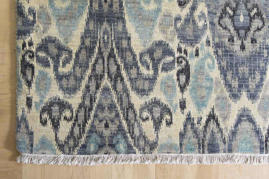 Grey & Blue Ikat 9x12 (8935) - Artisan's Bench