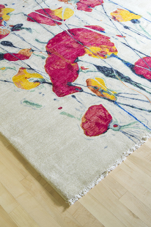 Floral on White Rug 8x10 (8915) - Artisan's Bench