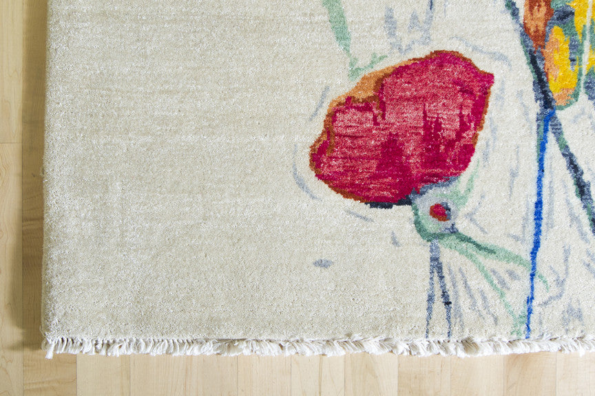 Floral on White Rug 8x10 (8915) - Artisan's Bench