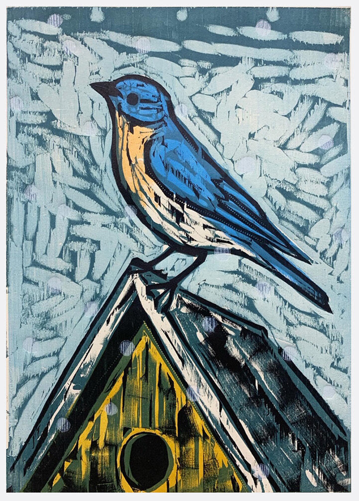Bluebird 2 16x20 | Woodblock Print