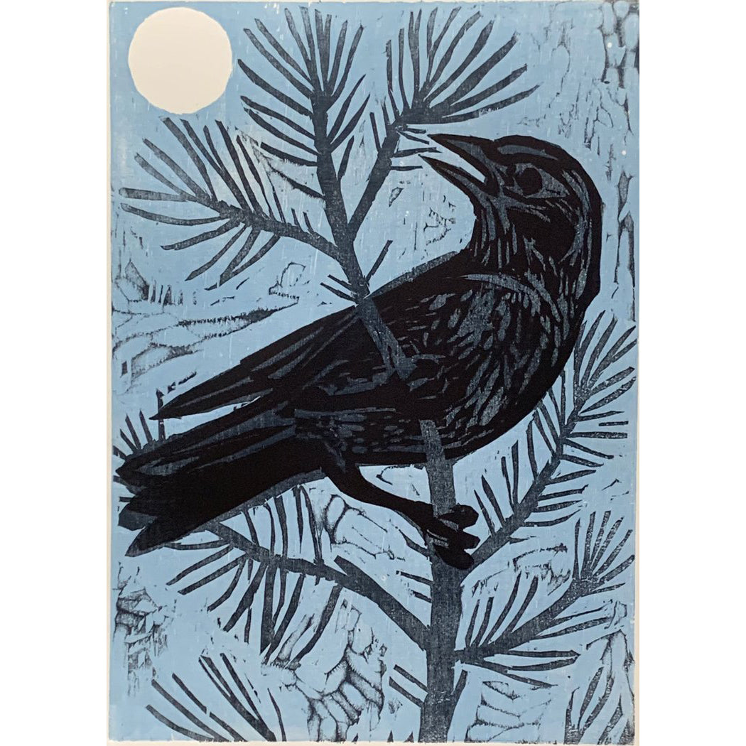 Crow & Moon 16x20 | Woodblock Print