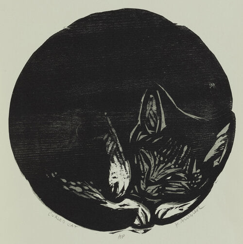 Curled Cat 16x16 | Woodblock Print