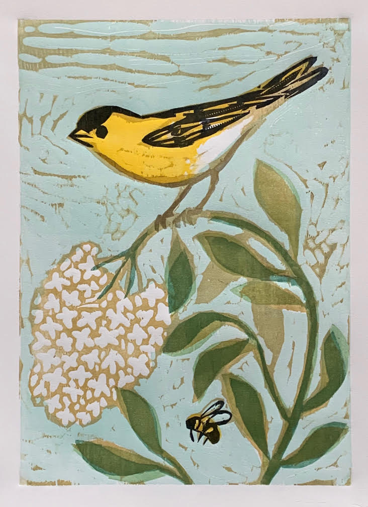 Goldfinch Bloom 2 16x20 | Woodblock Print