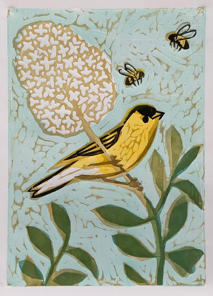 Goldfinch Bloom 3 16x20 | Woodblock Print