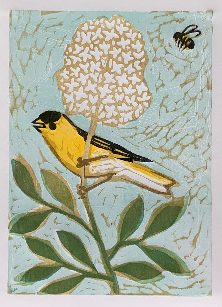 Goldfinch Bloom 4 16x20 | Woodblock Print