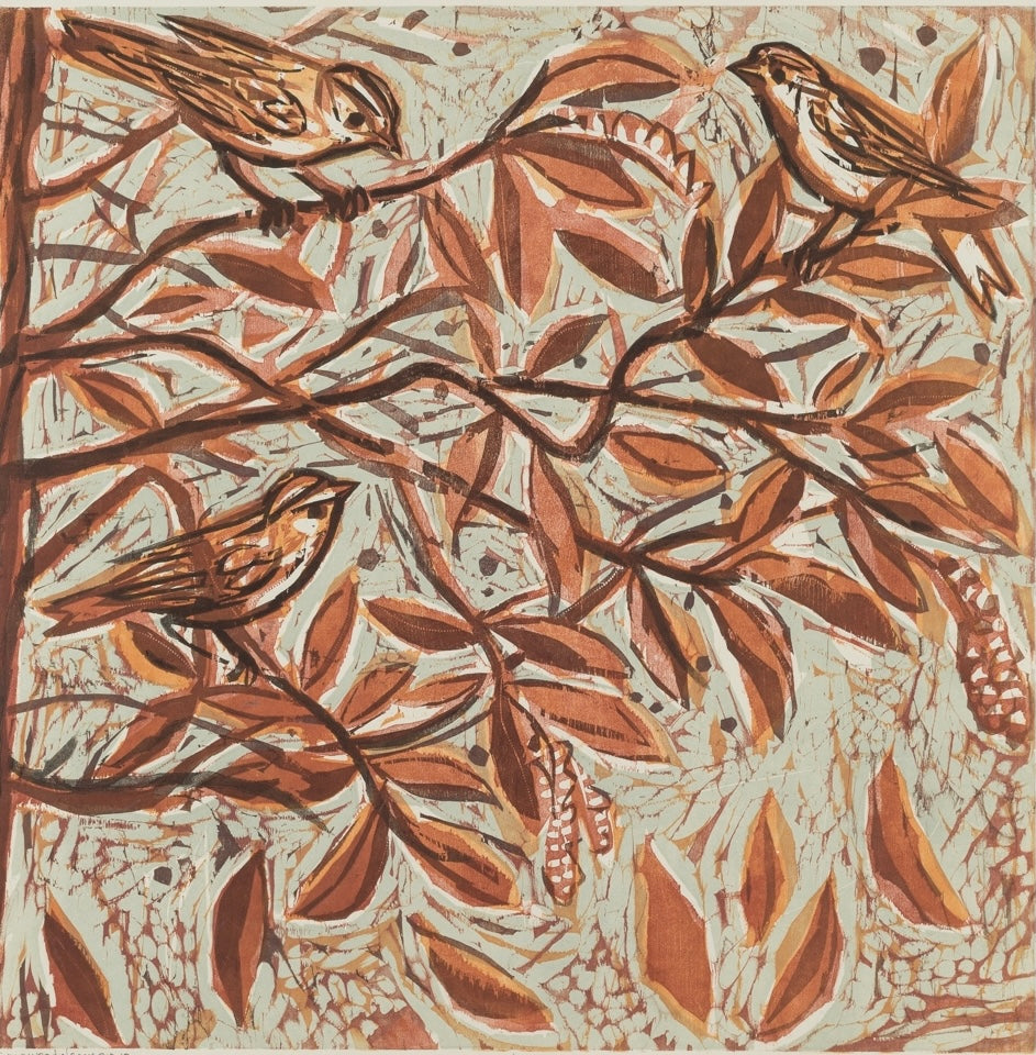 Sourwood & Sparrows 24x24 | Woodblock Print