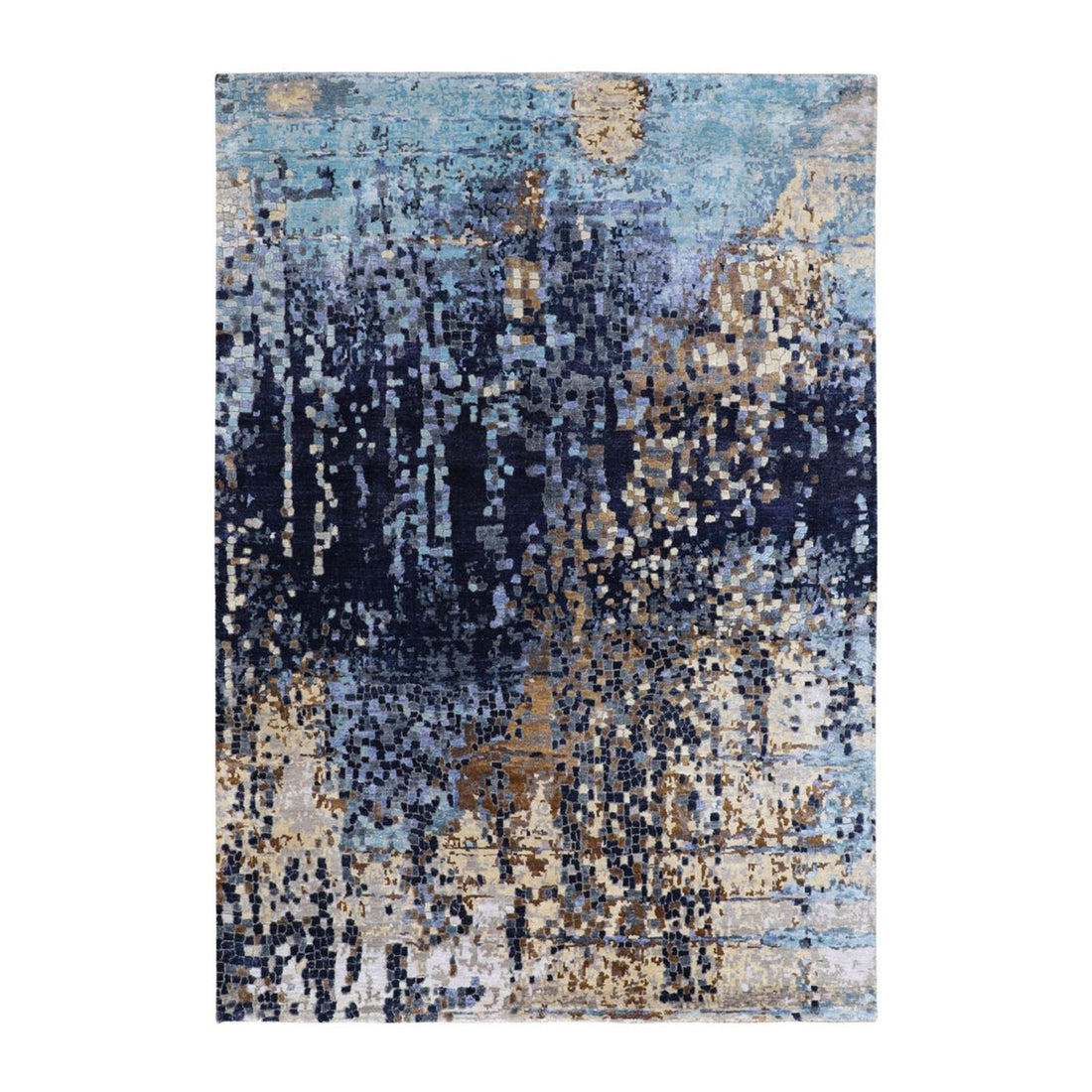 6'0"x8'9" | Blue Abstract Rug | Wool and Silk | 21278