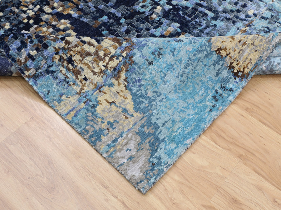6'0"x8'9" | Blue Abstract Rug | Wool and Silk | 21278