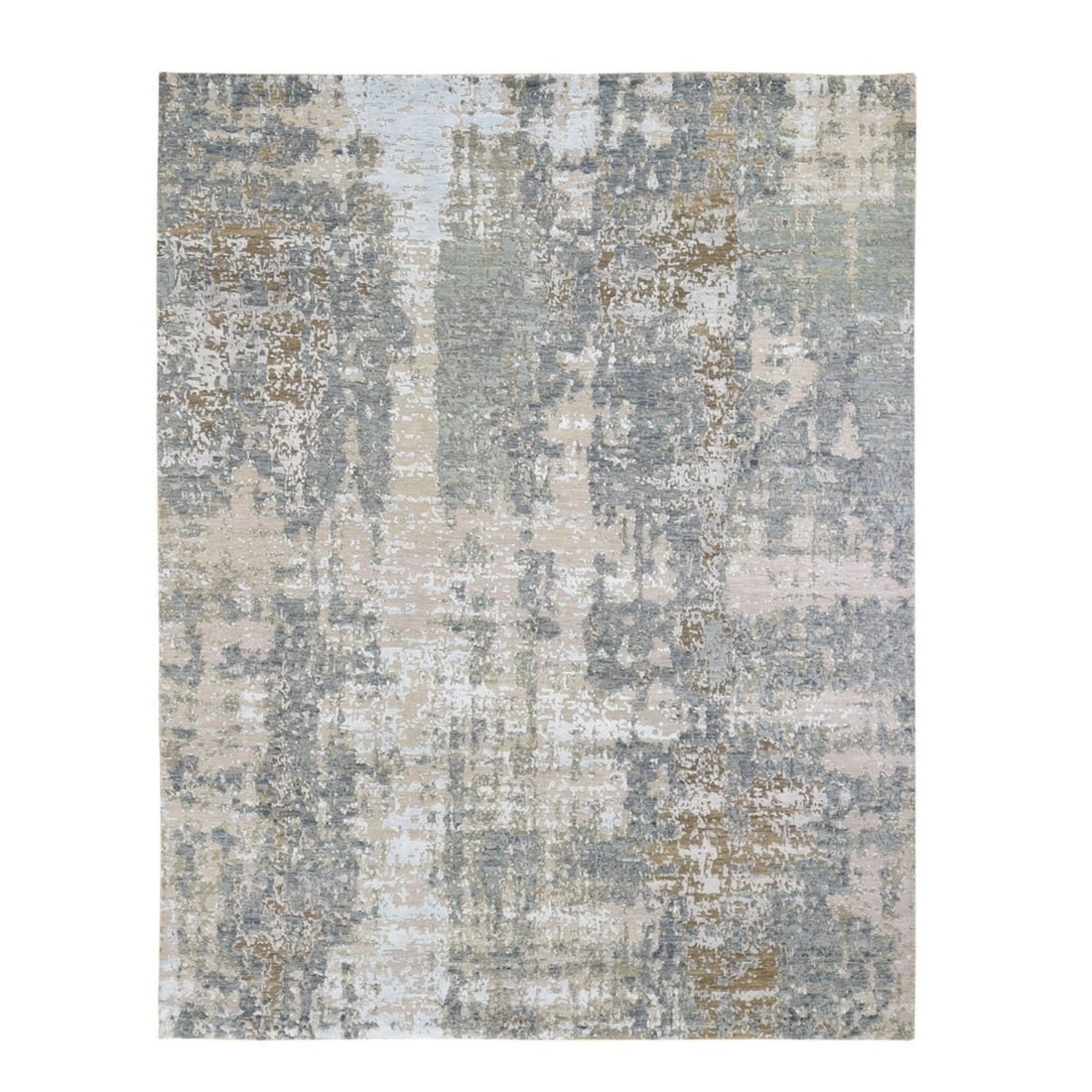 8'0"x10'1" | Grey Abstract Rug | Wool and Silk | 21290